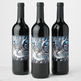 Étiquette Pour Bouteilles De Vin Beau chat aux yeux bleus