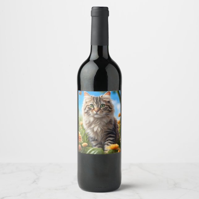 Étiquette Pour Bouteilles De Vin Beau chats beau jardin (Devant)