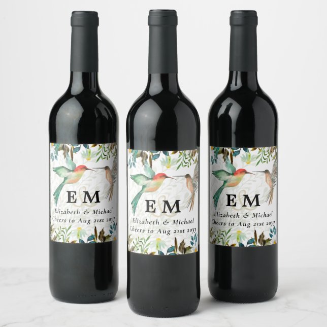 Étiquette Pour Bouteilles De Vin Beau HUMMINGBIRDS Couple Mariage (Bouteilles)