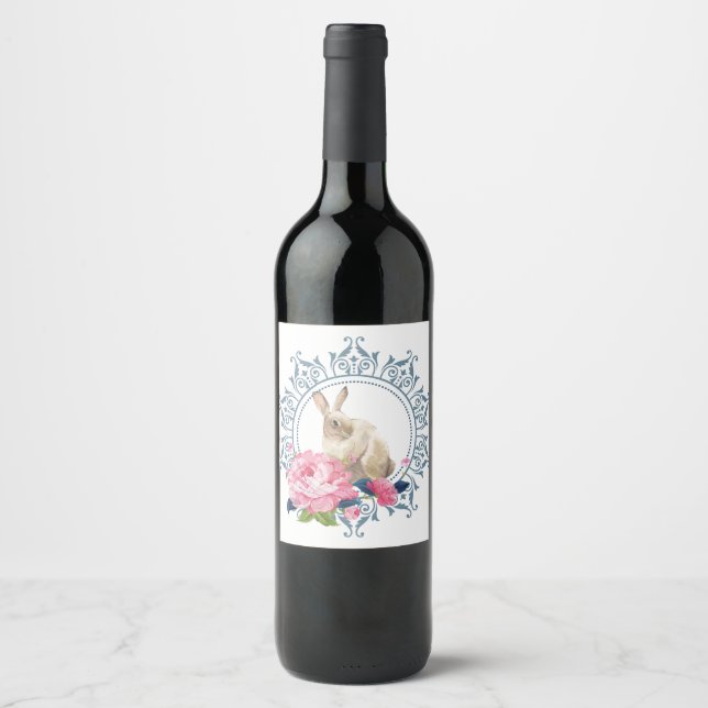 Étiquette Pour Bouteilles De Vin Beau lapin de Pâques (Devant)