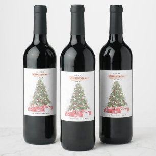 Étiquette Pour Bouteilles De Vin Beau Noël Arbre Aquarelle Vacances Art