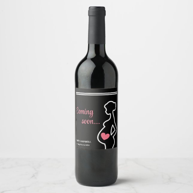 Étiquette Pour Bouteilles De Vin Bébé Bientôt Noir Faire-part de grossesse (Devant)