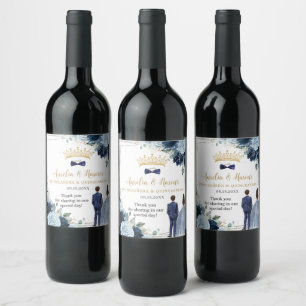 Étiquette Pour Bouteilles De Vin Bébé Bleu Floral Marin Jumeaux Fille Garçon Quince