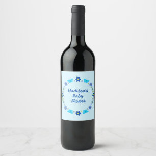 Étiquette Pour Bouteilles De Vin Bébé bleu Papillons et Baby shower de fleurs