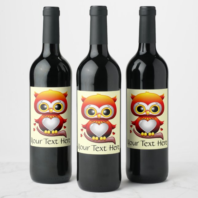 Étiquette Pour Bouteilles De Vin Bébé Chouette Amour Caricature Coeur (Bouteilles)