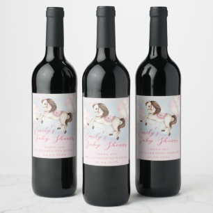 Étiquette Pour Bouteilles De Vin Bébé de conte de fées Poney ballons roses étoiles 