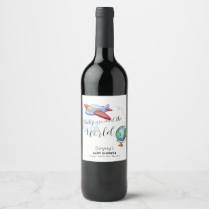 Étiquette Pour Bouteilles De Vin Bébé Fête de Naissance Tour du Monde en Avion Garç