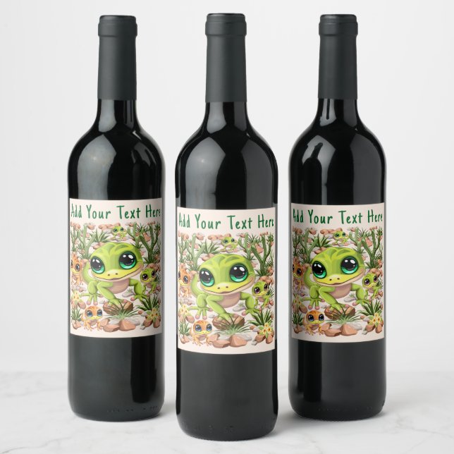 Étiquette Pour Bouteilles De Vin Bébé Geckos jote personnages de dessin (Bouteilles)