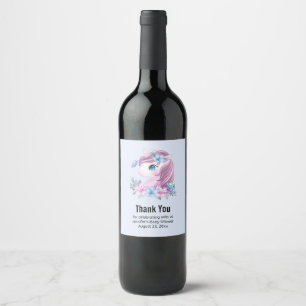 Étiquette Pour Bouteilles De Vin Bébé licorne mignonne aux grands yeux Merci