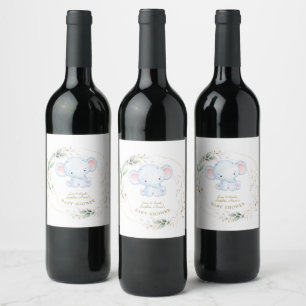 Étiquette Pour Bouteilles De Vin Bébé mignon Eléphant Jungle Baby shower vert