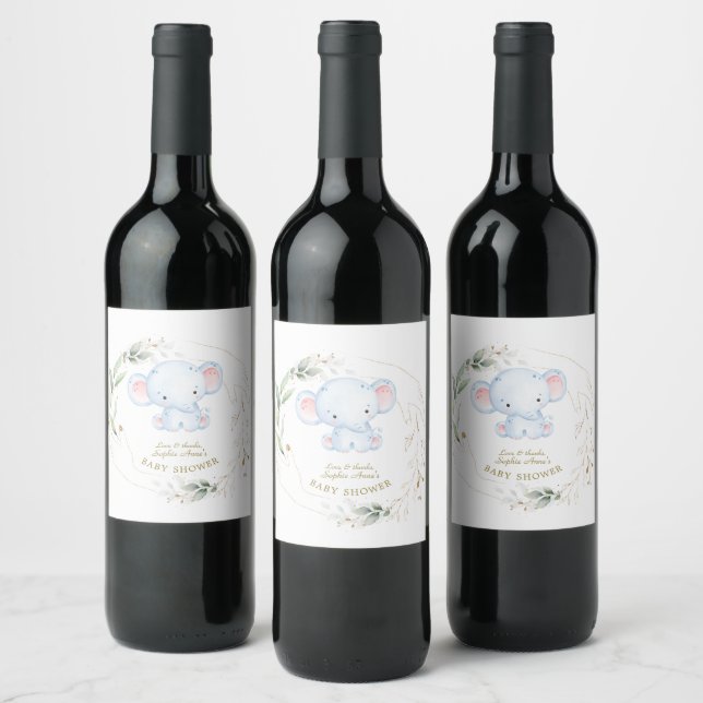 Étiquette Pour Bouteilles De Vin Bébé mignon Eléphant Jungle Baby shower vert (Bouteilles)
