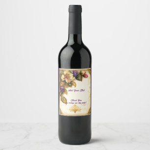 Étiquette Pour Bouteilles De Vin Belle Aquarelle Fleurs Gold Filigree