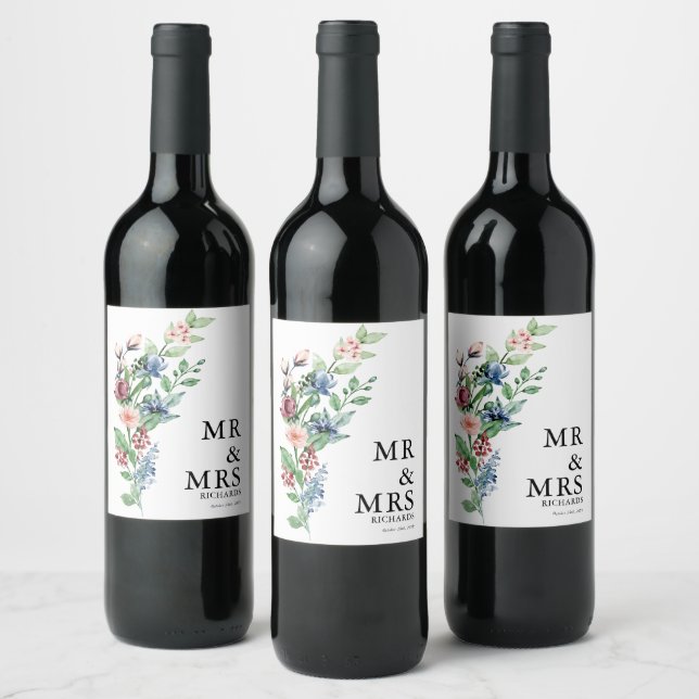 Étiquette Pour Bouteilles De Vin Belle aquarelle Floral Bouquet Mariage (Bouteilles)