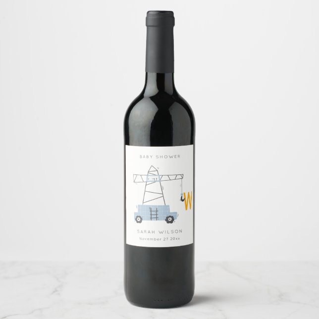 Étiquette Pour Bouteilles De Vin Belle construction grue Boy's Urban Baby shower (Devant)