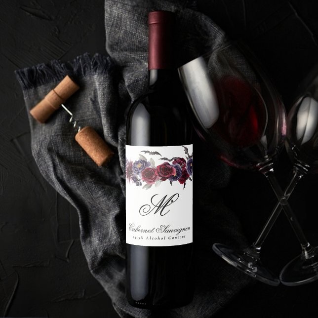 Étiquette Pour Bouteilles De Vin Belle déplaisante | Monogramme gothique de chauves (Créateur téléchargé)