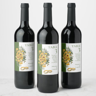 Étiquette Pour Bouteilles De Vin Belle florale avec anneaux Mariage Numéro de table