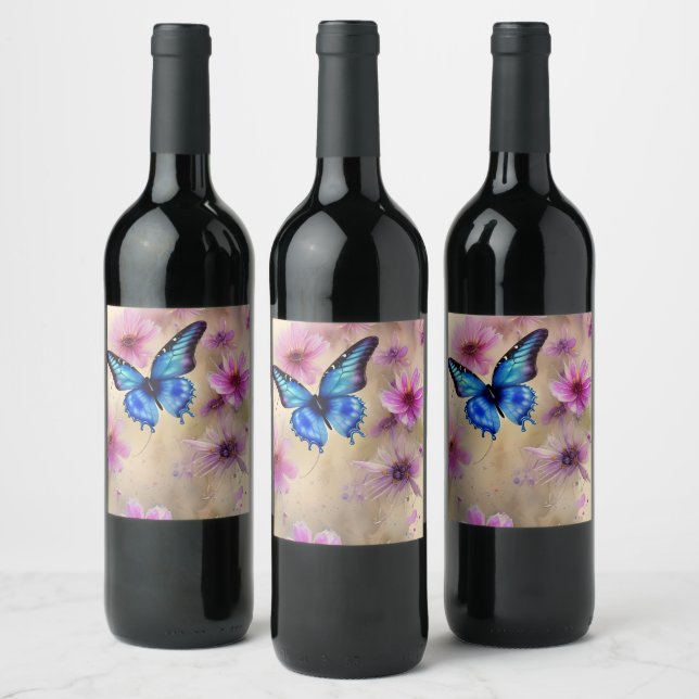 Étiquette Pour Bouteilles De Vin Belles fleurs et papillon (Bouteilles)