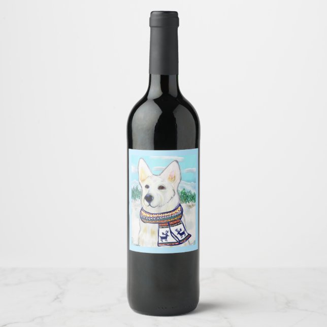 Étiquette Pour Bouteilles De Vin Berger allemand blanc (Devant)