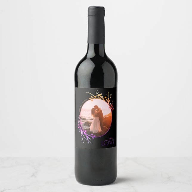 Étiquette Pour Bouteilles De Vin Berries d'hiver Love Branches Rainbow (Devant)