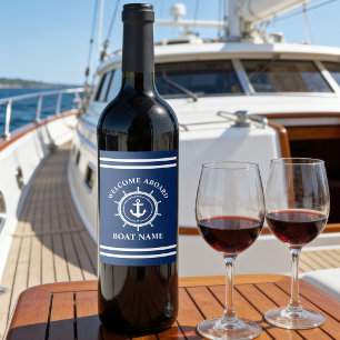 Étiquette Pour Bouteilles De Vin Bienvenue à bord Nom du bateau Ancre Corde Barre