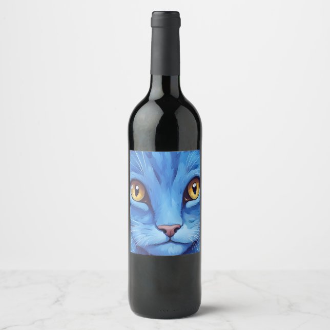 Étiquette Pour Bouteilles De Vin Big Blue Cat (Devant)