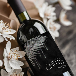 Étiquette Pour Bouteilles De Vin Bijoux Mariage feuille de palme Cheers Argent ID83