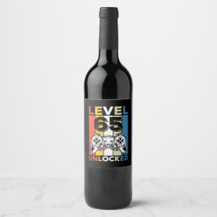 Étiquette Pour Bouteilles De Vin Birthday 65th Level Unlocked 65 Gaming Vintage