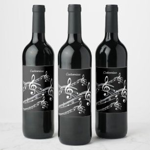 Étiquette Pour Bouteilles De Vin Black and White Treble Clef