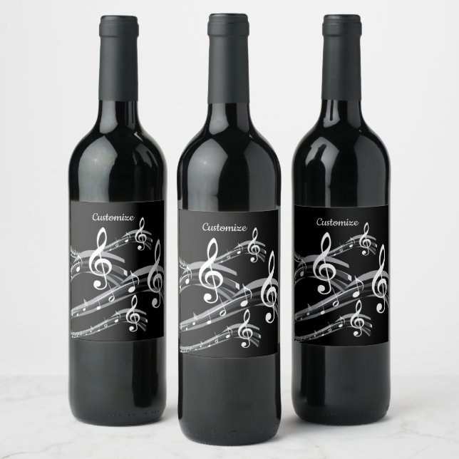 Étiquette Pour Bouteilles De Vin Black and White Treble Clef (Bouteilles)