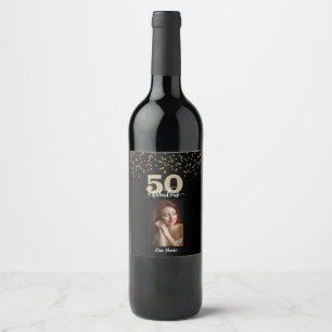 Étiquette Pour Bouteilles De Vin Black Gold 50 et fabuleuse photo d'anniversaire