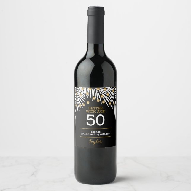 Étiquette Pour Bouteilles De Vin Black Gold 50e anniversaire (Devant)