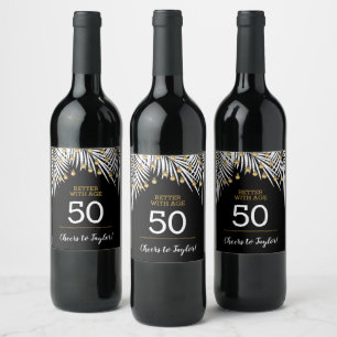 Étiquette Pour Bouteilles De Vin Black Gold 50e anniversaire