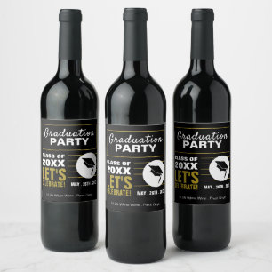 Étiquette Pour Bouteilles De Vin Black & Gold moderne, Graduation Party
