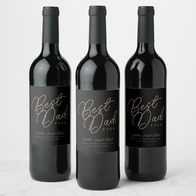 Étiquette Pour Bouteilles De Vin Black & Gold moderne"Meilleur papa jamais" (Bouteilles)