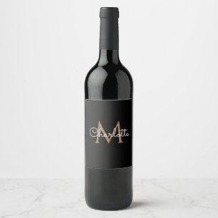 Étiquette Pour Bouteilles De Vin Black Gold Monogram Elegant