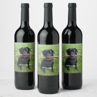 Étiquette Pour Bouteilles De Vin Black Lab avec deux bâtons Photo et nom du chien