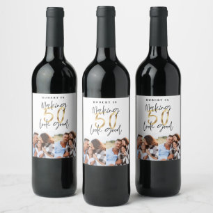 Étiquette Pour Bouteilles De Vin Black or 50e anniversaire multi photo fête