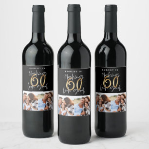 Étiquette Pour Bouteilles De Vin Black or 60e anniversaire multi photo fête