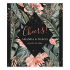 Black Tropical Floral Mariage Étiquette de bouteil