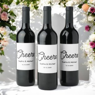Étiquette Pour Bouteilles De Vin Black White Cheers Simple Vin Étiquette