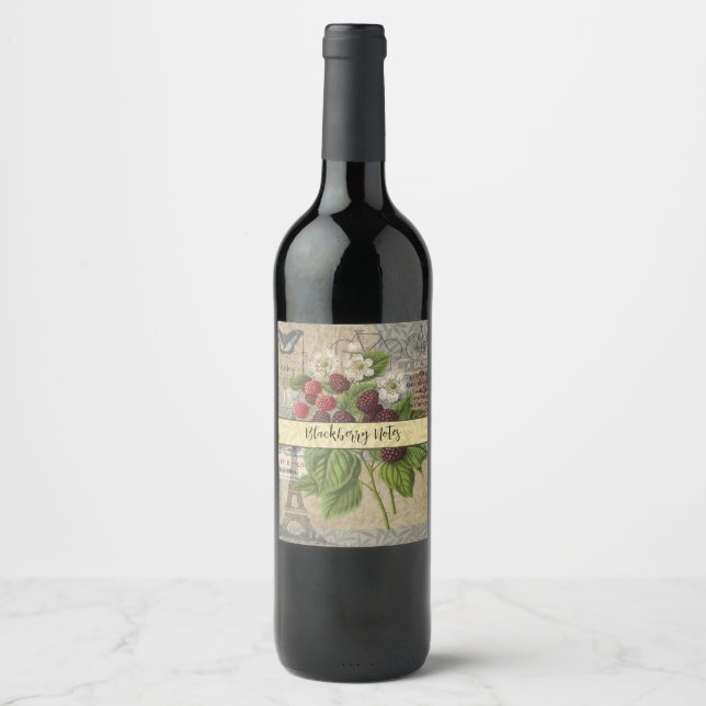 Étiquette Pour Bouteilles De Vin Blackberries Floral Garden Flower Papillon Art (Devant)