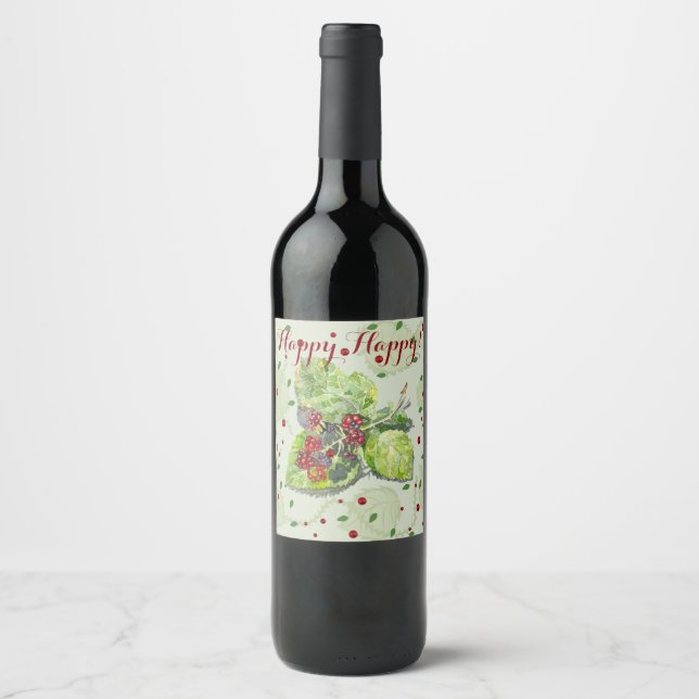 Étiquette Pour Bouteilles De Vin BlackBerry vert et rouge (Devant)