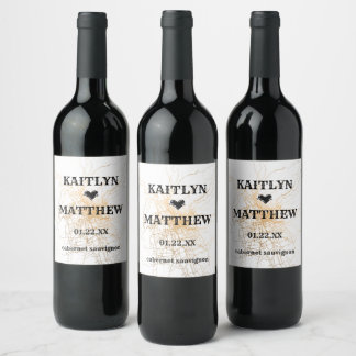 Étiquette Pour Bouteilles De Vin Blanc avec mariage motif abstrait doré