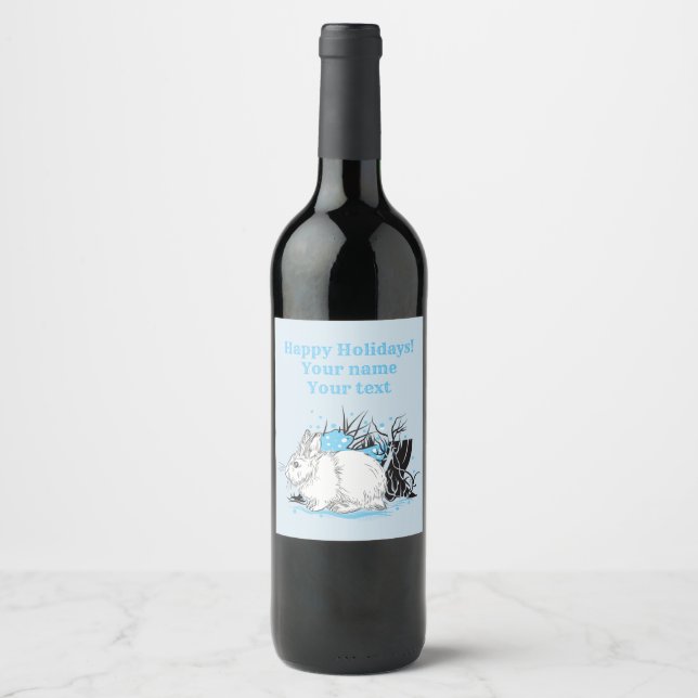 Étiquette Pour Bouteilles De Vin blanc noël lapin lièvre (Devant)
