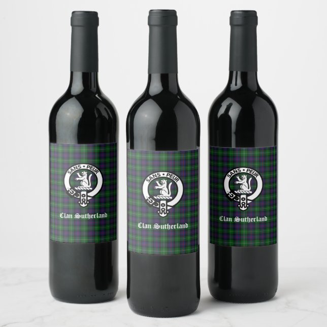 Étiquette Pour Bouteilles De Vin Blason et tartan du Clan Sutherland  (Bouteilles)