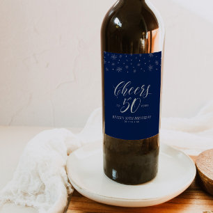 Étiquette Pour Bouteilles De Vin Bleu Argent Félicitations pour 50 Ans Fête d'anniv
