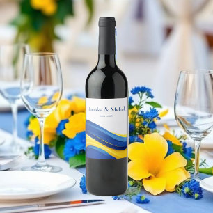Étiquette Pour Bouteilles De Vin Bleu de cobalt et jaune citron mariage moderne
