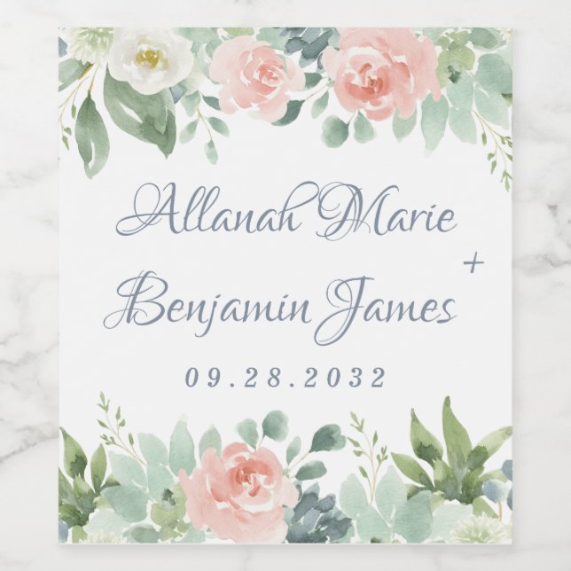 Étiquette Pour Bouteilles De Vin Bleu Duisier Bleu Succulent Jardin Floral Mariage (Étiquettes simples)