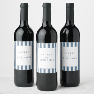 Étiquette Pour Bouteilles De Vin Bleu Élégant Rayé Nautical