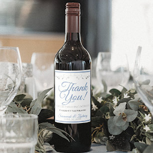 Étiquette Pour Bouteilles De Vin Bleu & Gris Simple Merci de mariage élégant